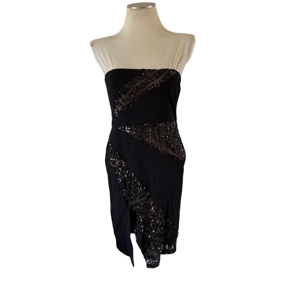 Y2K 2000s Guess Black Sequin Shimmer Bandage Mini Dress Sz M Hoco Whimsygoth